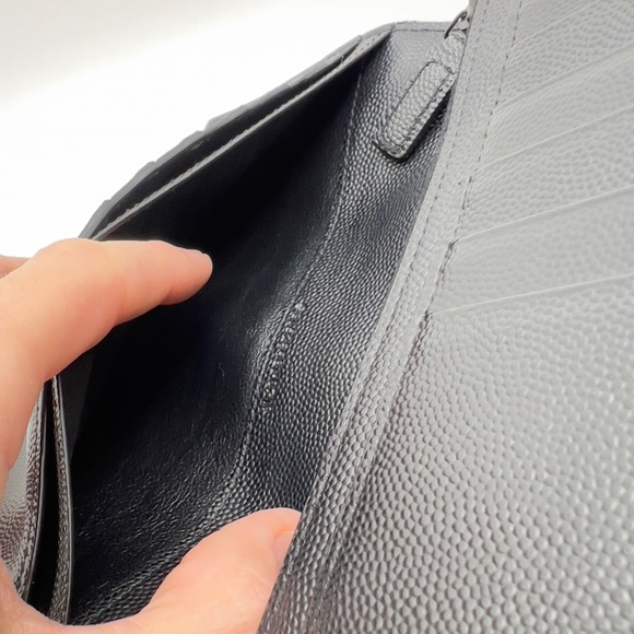 Authentic YSL Saint Laurent Cassandra Leather Long Bifold Wallet Black on Black - Picture 9 of 12